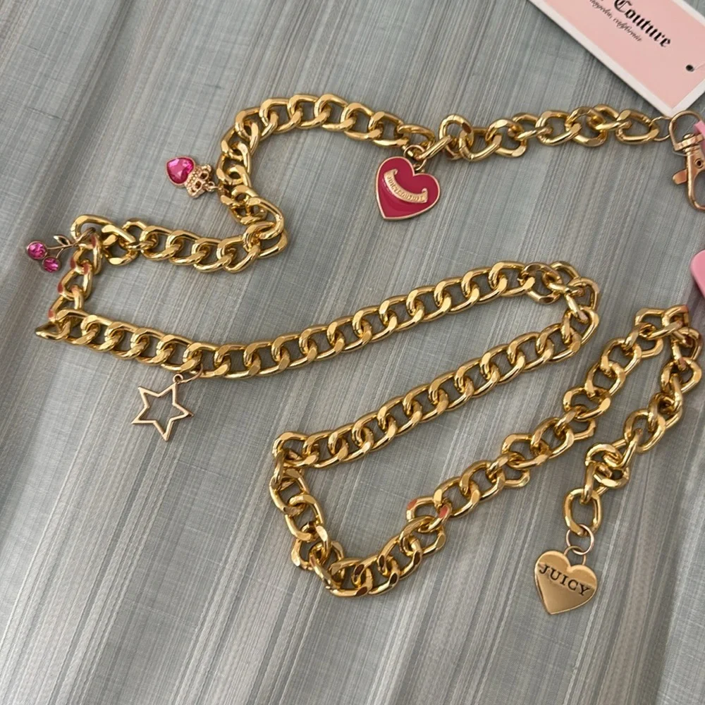 Beautiful and fun gold chain metal belt with 5 charms - size S/M - NWT